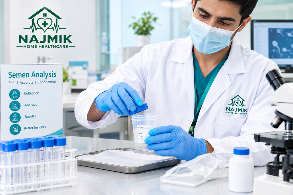 Laboratory preparation for semen analysis testing | Najmik Home Healthcare Dubai